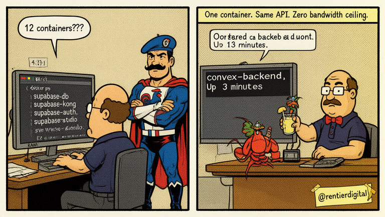 Technischer Ingenieur vergleicht Cloud-Infrastruktur-Lösungen mit Comic-Strip-Visualisierung