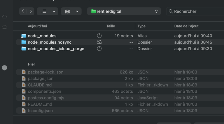 iCloud Drive placeholders replacing node_modules dependencies in Finder