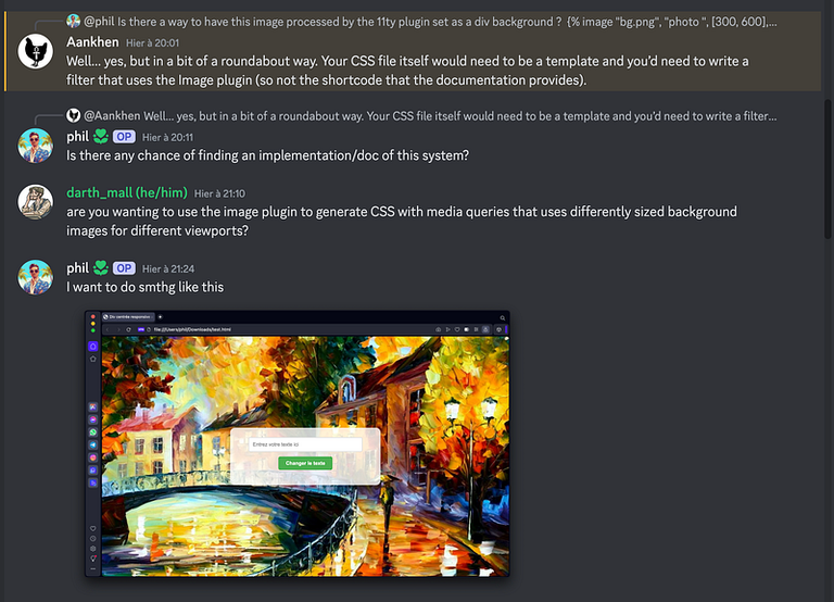 Eleventy Discord-Community diskutiert responsive Bilder CSS Hintergrund Plugin Konfiguration