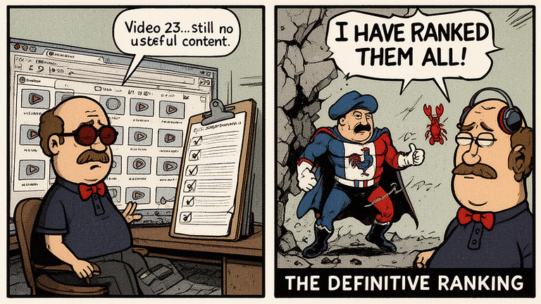 Claude AI code development ranking YouTube videos comparison analysis illustration