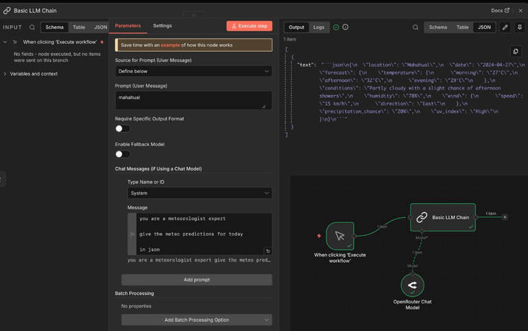 n8n workflow diagram showing risky data flow with LLM node and potential undefined JSON values